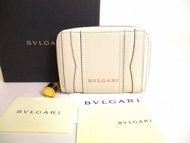 【新古品】 ブルガリ BVLGARI ビーゼロワン B-ZERO1 カーフレザー ゴールド金具 小銭入れ コインケース メンズ レディース チョークホワイト 【中古】
