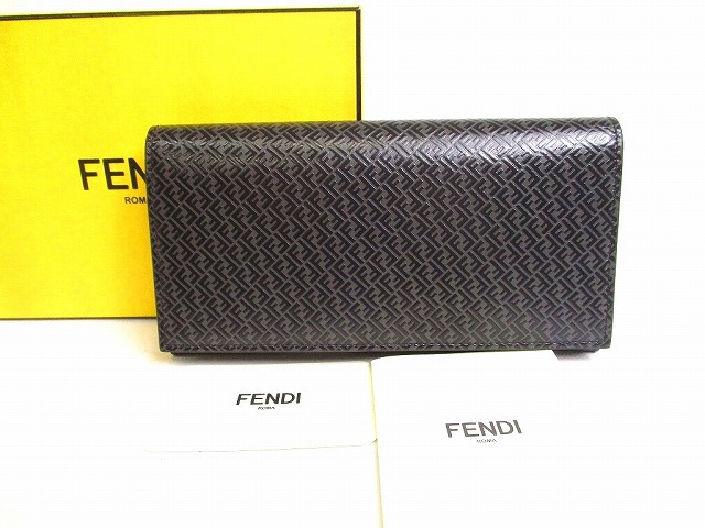 【未使用保管品】 フェンディ FENDI マイクロFF ロゴ レザー コンチネンタル財布 ２つ折り 長財布 メンズ レディース 黒 【中古】