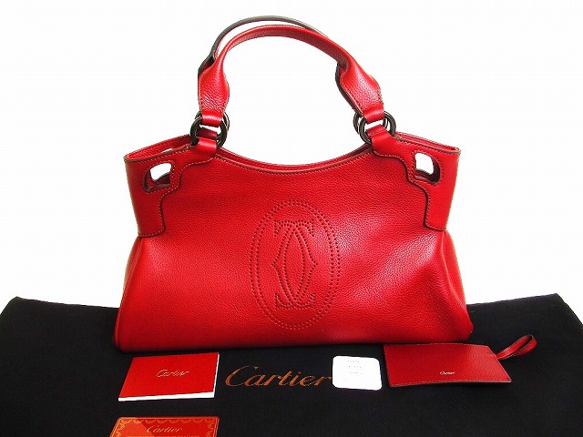 【未使用保管品】 カルティエ Cartier カーフレザー マルチェロ SM ハンドバッグ パーティバッグ ワインレッド 【中古】｜東京のブランドショップ