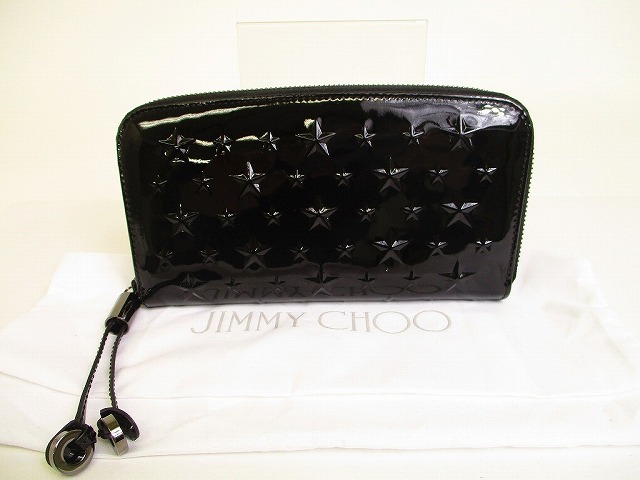 【美品】ジミーチュウ 長財布 レザー スター ラウンドジップ メンズ ブラック ジミー チュー JIMMY CHOO PIPPA CZN 長財布 メンズ 財布 レザー