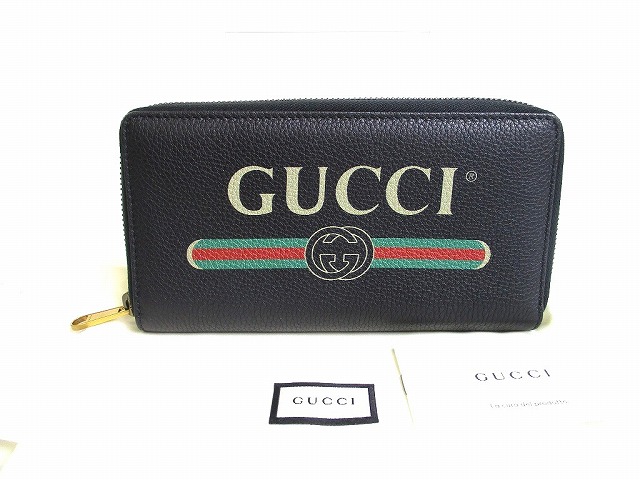 【未使用保管品】 グッチ GUCCI ヴィンテージ ロゴプリント インターロッキングG レザー ラウンドファスナ― 長財布 メンズ レディース 黒 【中古】