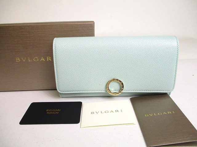 【未使用保管品】 ブルガリ BVLGARI ブルガリブルガリ ロゴクリップ カーフレザー 2つ折り 長財布 ラージウォレット メンズ レディース ライトブルー 【中古】