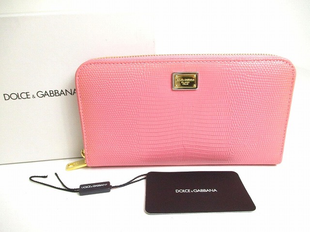 【未使用保管品】 ドルチェ＆ガッバーナ ドルガバ DOLCE & GABBANA D&G リザード型押し レザー ラウンドファスナー 財布 長財布 ピンク 【中古】｜東京のブランドショップ