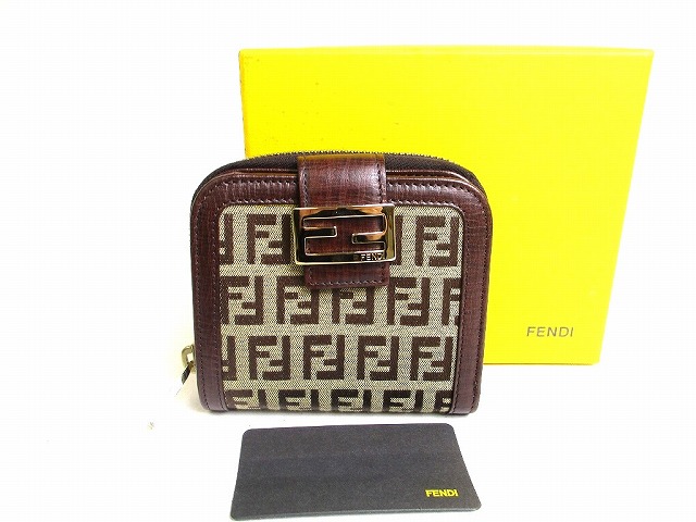 【新品負けず劣らず】 フェンディ FENDI ズッキーノ 2つ折り パウダーコンパクト紙入れ コンパクトウォレット メンズ レディース 赤銅色 【中古】
