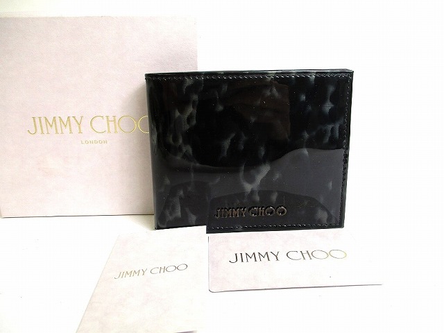【未使用保管品】 ジミーチュウ Jimmy Choo パテント レザー 2つ折り 札入れ コンパクト財布 メンズ 黒 【中古】