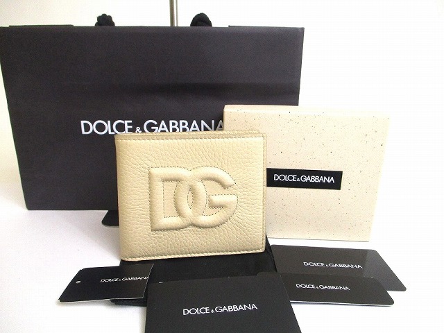 【未当てはめる倉入れ品】 ドルチェ＆ガッバーナ 弗ガバ DOLCE \u0026 GABBANA D\u0026G カーフレザー 2つ折り 紙入れ パウダーコンパクト紙入れ メンズ ベージュ 【中古】