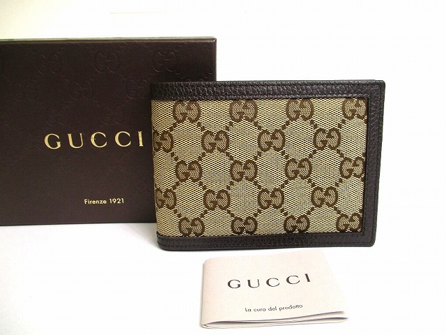 【未当て嵌める倉入れ品】 グッチ GUCCI GG校庭 なめし革 2つ折り 金入れ パウダーコンパクト札入れ メンズ ベージュ×赤銅色 【中古】 メンズ財布-バッグ・小物・ブランド雑貨