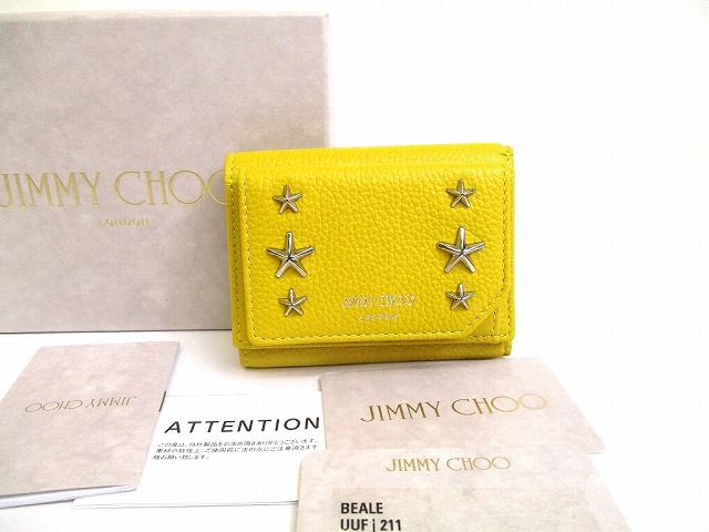 美品✨ジミーチュウ 三つ折り財布 ゴールド スタッズ スター コンパクト JIMMY CHOO ジミーチュウ スタースタッズコンパクトウォレット