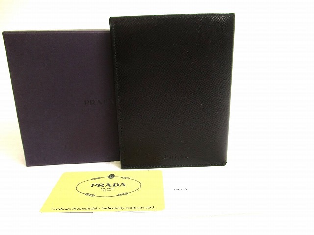 【新未使用保管品】 プラダ PRADA サフィアーノ レザー 2つ折り 札入れ 財布 コンパクト財布 メンズ ネロ 黒 【中古】