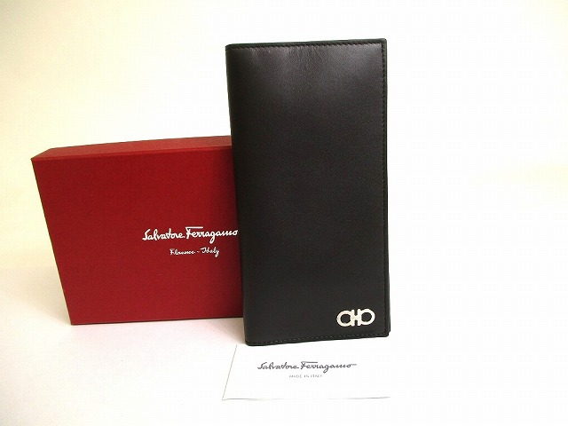 【未当てはめる倉入れ品】 サルバトーレ フェラガモ Salvatore Ferragamo ガンチーニ なめし革 紙入れ 長紙入れ 歌留多入れもの メンズ レディース 黒 【中古】