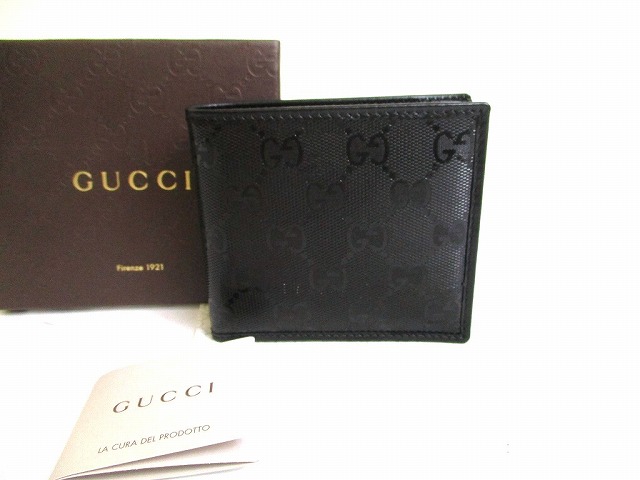 【未使用保管品】 グッチ GUCCI GG インプリメ コーティング キャンバス レザー 2つ折り財布 コンパクト財布 メンズ 黒 【中古】