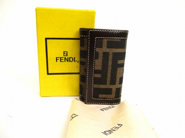 【未使用保管品】 フェンディ FENDI ズッカ キャンバス ゴールド金具 6連 キーケース キーリング メンズ レディース 【中古】