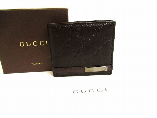 【未使用保管品】 グッチ GUCCI シマ GG シグネチャー レザー コインウォレット 2つ折り 財布 コンパクト財布 メンズ レディース ダークブラウン 【中古】