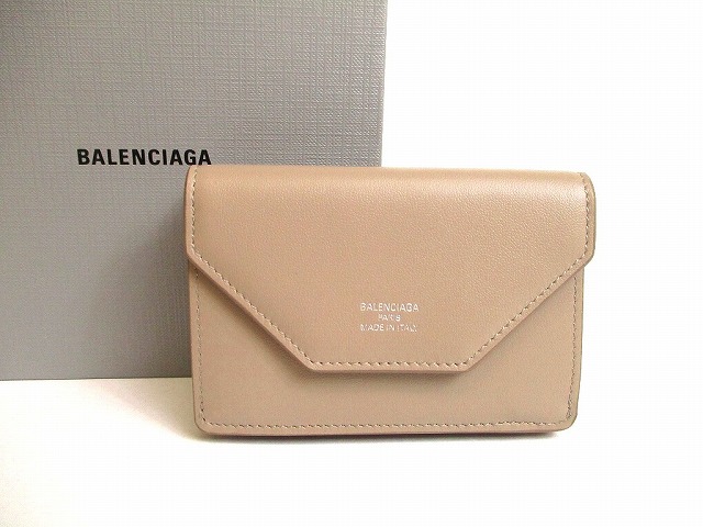 【未当て嵌める納める品】 バレンシアガ BALENCIAGA 状ぶくろ なめし革 ミニウォレット 3つ折り紙入れ パウダーコンパクト紙入れ メンズ レディース ベージュ 【中古】