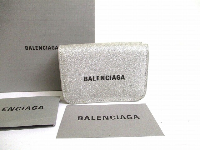 【未当て嵌める納める品】 バレンシアガ BALENCIAGA 現ナマ ミニウォレット グリッターレザー 3つ折り紙入れ パウダーコンパクト紙入れ メンズ レディース 【中古】