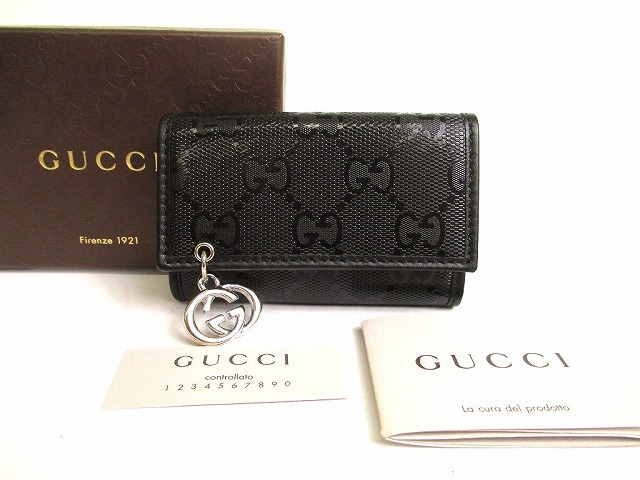 【未使用保管品】 グッチ GUCCI GG インプリメ レザー 6連 キーケース キーリング メンズ レディース 黒 【中古】