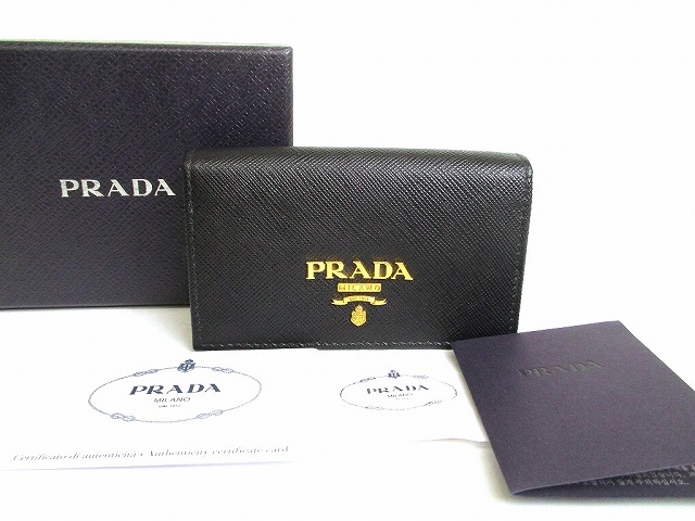 【未使用保管品】 プラダ PRADA サフィアーノ メタルレザー 名刺入れ カードケース カードホルダー メンズ レディース ネロ 黒 【中古】