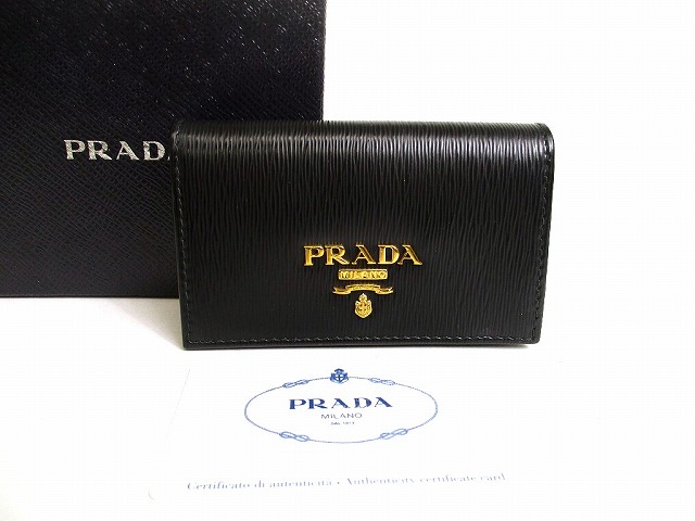 【新品同様】 プラダ PRADA ヴィテロムーブ レザー 名刺入れ カードケース カードホルダー メンズ レディース 黒 【中古】