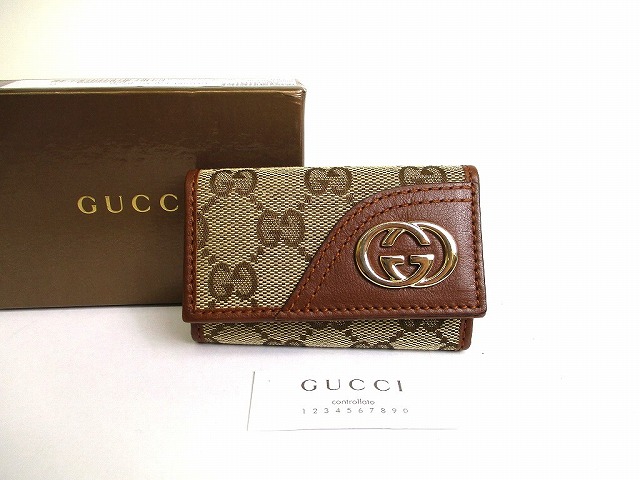 【未使用保管品】 グッチ GUCCI GGキャンバス インターロッキングG 6連 キーケース キーリング メンズ レディース ベージュ×ブラウン 【中古】