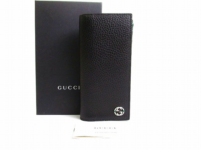 【未使用保管品】 グッチ GUCCI インターロッキング G レザー 2つ折り 長財布 ロングウォレット メンズ 黒 【中古】
