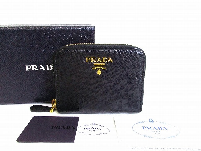 【未使用保管品】 プラダ PRADA サフィアーノ メタルレザー コインケース 小銭入れ メンズ レディース ネロ 黒 【中古】 35,750円