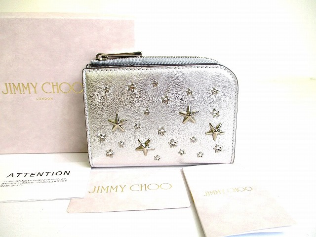 【未使用保管品】 ジミーチュウ Jimmy Choo COMPACTZIPWALLWTGTO レザー 2つ折り 財布 コンパクト財布 メンズ レディース シルバー 【中古】