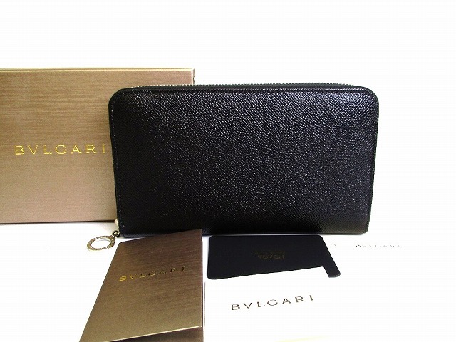 【未使用保管品】 ブルガリ BVLGARI ブルガリブルガリ グレイン レザー ジップアラウンドウォレット ラウンドファスナー 長財布 メンズ レディース 黒 【中古】