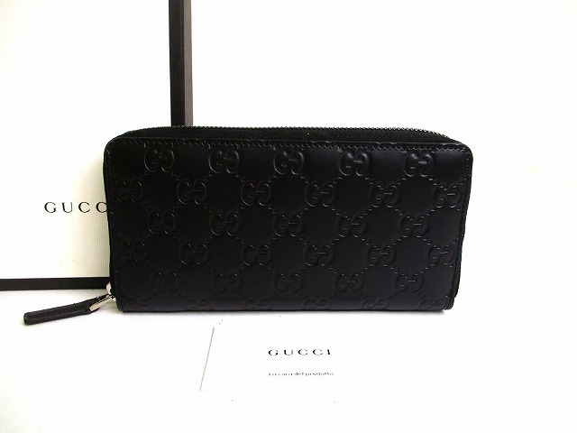 【未当て嵌める納める品】 グッチ GUCCI GG シマ なめし革 ラウンドジッパー 長紙入れ まとめ役 メンズ レディース 黒 【中古】