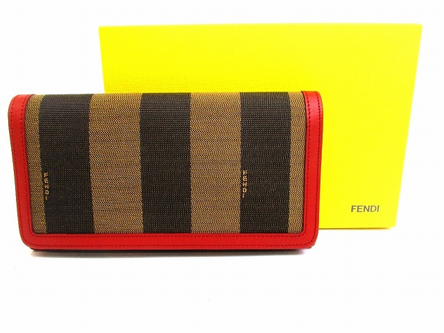 【未使用保管品】 フェンディ FENDI ペカン キャンバス レザー 2つ折り 長財布 コンチネンタルウォレット 【中古】｜東京のブランドショップ 42,900円