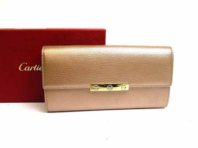 【新品負けず劣らず】 カルティエ Cartier LOVE 優しいこと寄せ合わせ カーフレザー ロングワレット 2つ折り 長紙入れ サクラ色ゴールド 【中古】