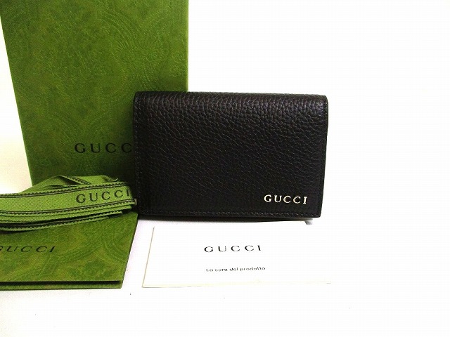【未当て嵌める庫入れ品】 グッチ GUCCI ロゴタイプ なめし革 名刺入れ 歌留多容れもの メンズ 黒 【中古】