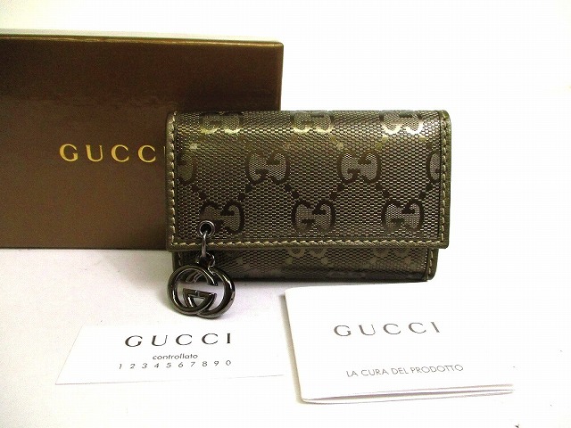 【新品負けず劣らず】 グッチ GUCCI GG インプリメ なめし革 6連 手当たり容れもの 手当たり輪っか メンズ レディース メタリックブラウン 【中古】
