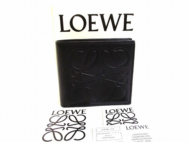 【未使用保管品】 ロエベ LOEWE アナグラム レザー コンパクトウォレット 2つ折り 財布 メンズ レディース 黒 【中古】｜東京のブランドショップ