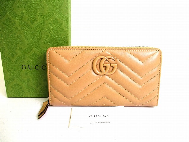 【未使用保管品】 グッチ GUCCI GG マーモント レザー ラウンドファスナー長財布 ジップアラウンドウォレット メンズ レディース ベージュ 【中古】｜東京のブランドショップ