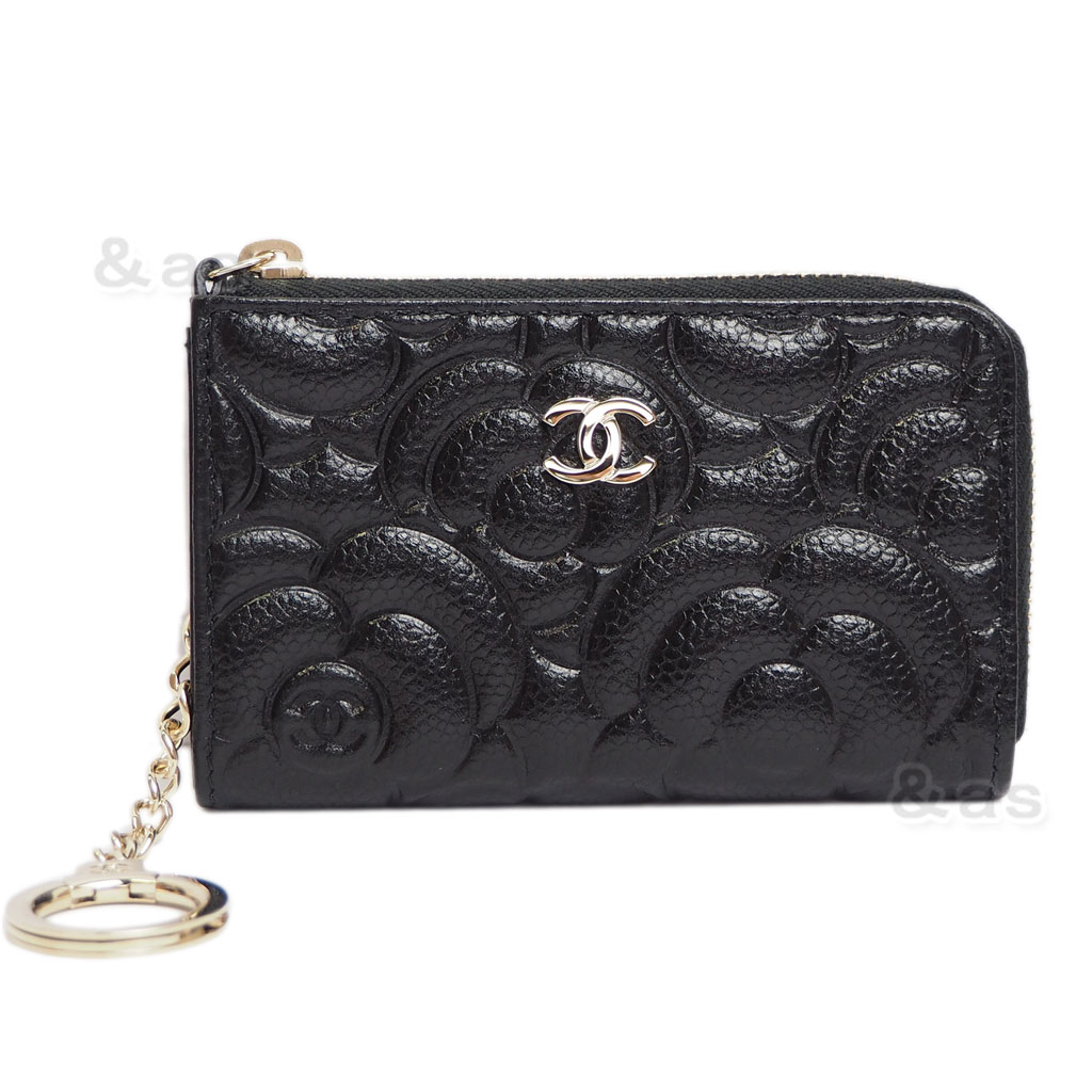 楽天市場 新品 シャネル カメリアエンボス キーケース キーリング付きコインケース キャビアスキン黒 Go A334 Chanel アンド as