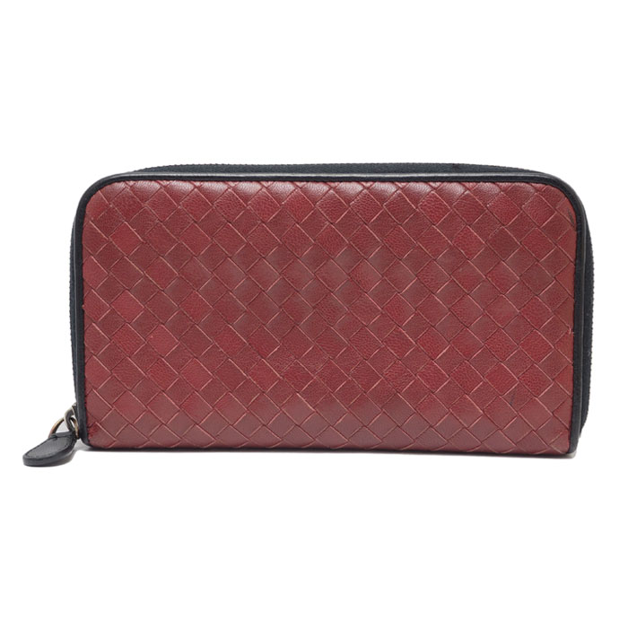 【極美品】ボッテガヴェネタ 長財布 ラウンドファスナー 赤 イントレチャート BOTTEGA VENETA 【超美品】ボッテガヴェネタ ラウンドファスナー