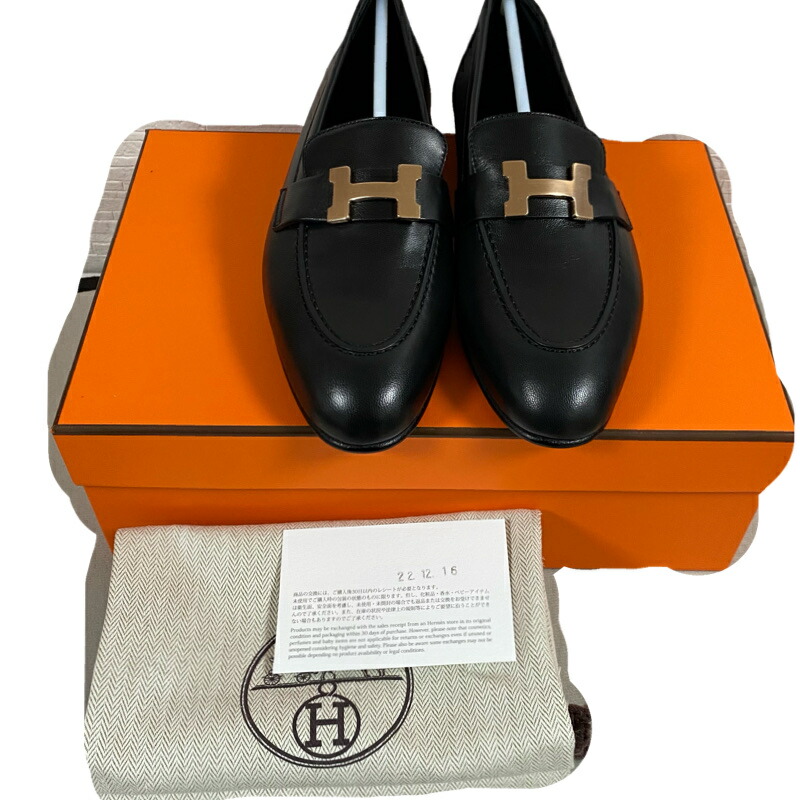 H HERMES エルメス ブラック レザー パンプス 36 1/2 サイズ - www