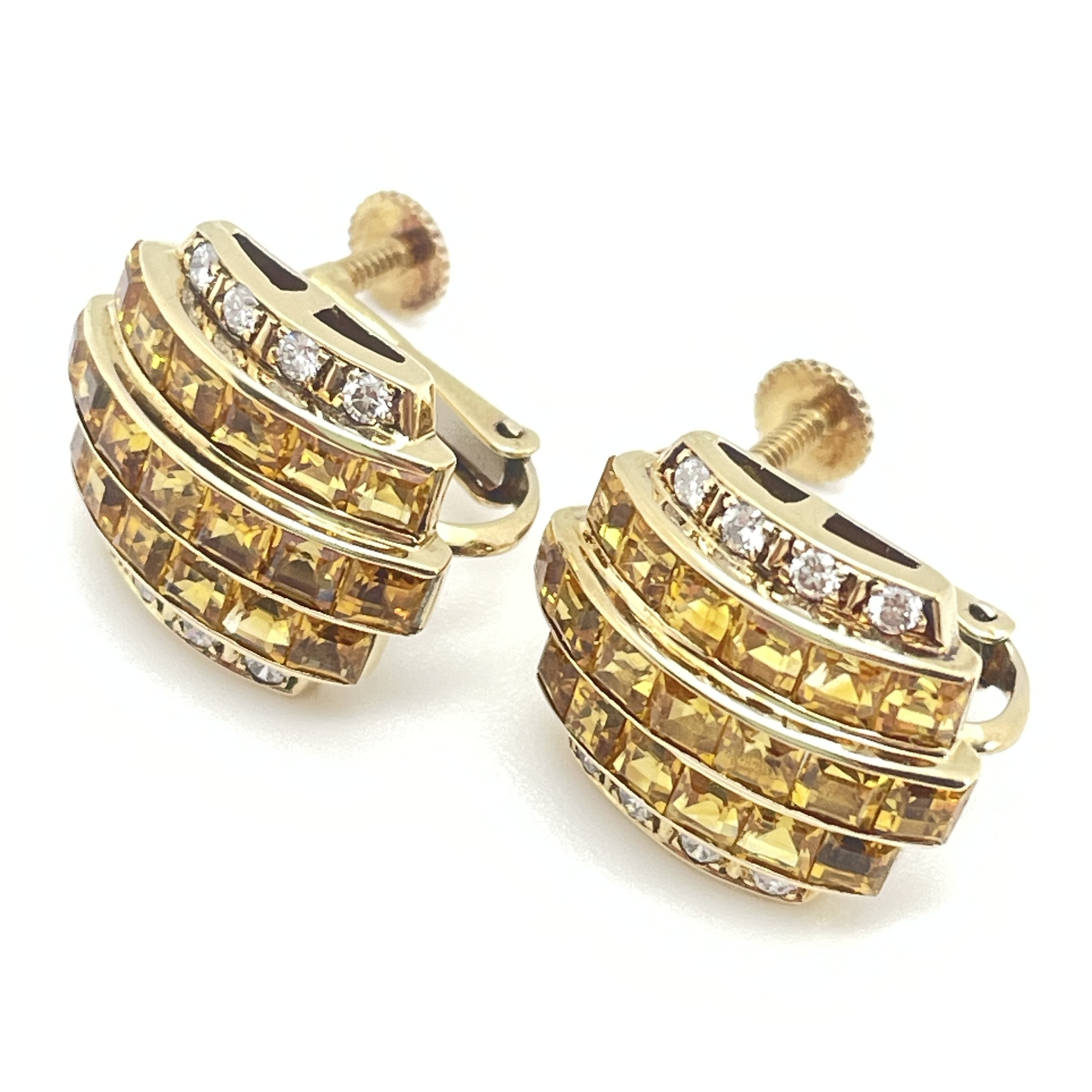 ジュネ Jeunet イヤリング イエローサファイア YS5.59ct ダイヤモンド D0.36ct K18YG イエローゴールド 10g 【中古】