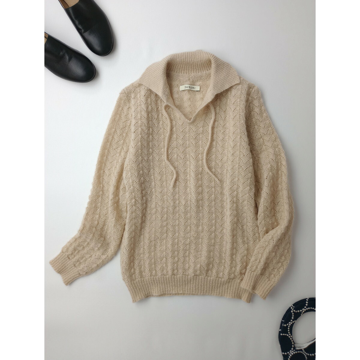 23AW SUSURI ススリ ウール 毛 混 オート フイユ セーター ニット 長袖 トップス ライトベージュ 1 (16M＋2599)【中古】｜Branica Republic