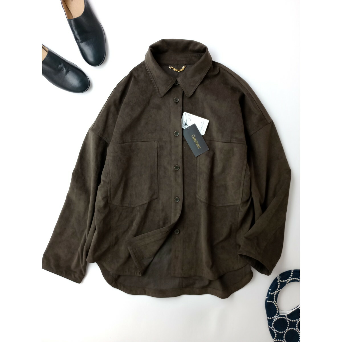 新品 25AW アパルトモン L'Appartement ULTRASUEDE JACKET フェイク スエード シャツ ジャケット ダークブラウン F｜Branica Republic
