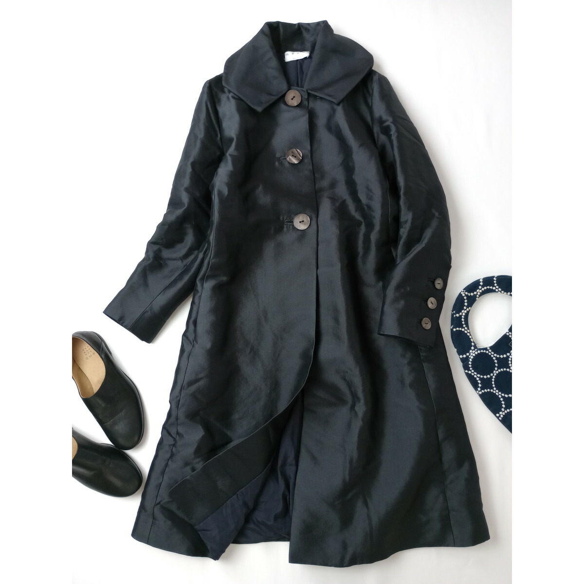 楽天市場】OHGA オーガ フラワー キルト ショート コート 黒 ブラック