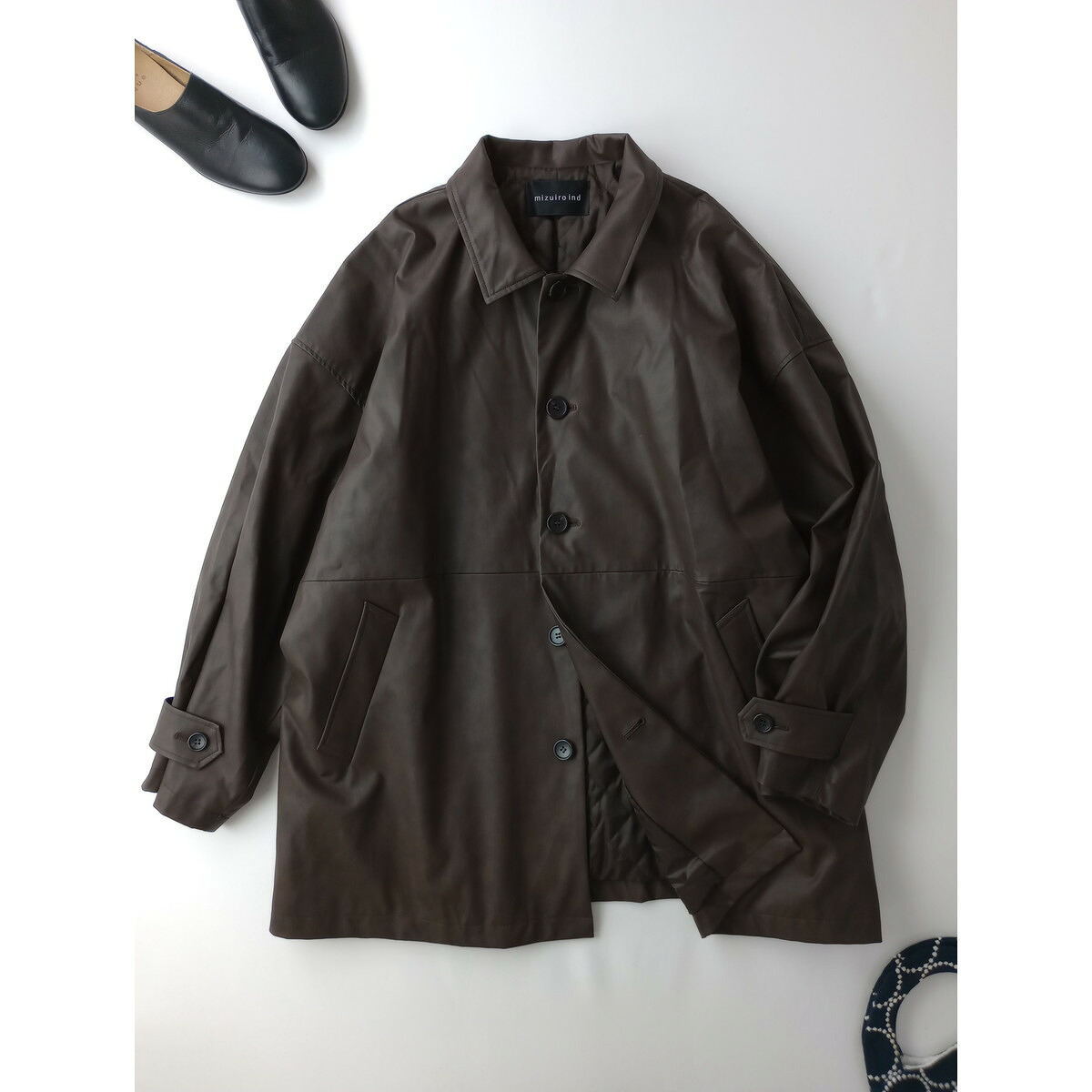 mizuiro ind ミズイロインド synthetic leather JK シンセティックレザー ジャケット ロング コート ダーク ブラウン【中古】