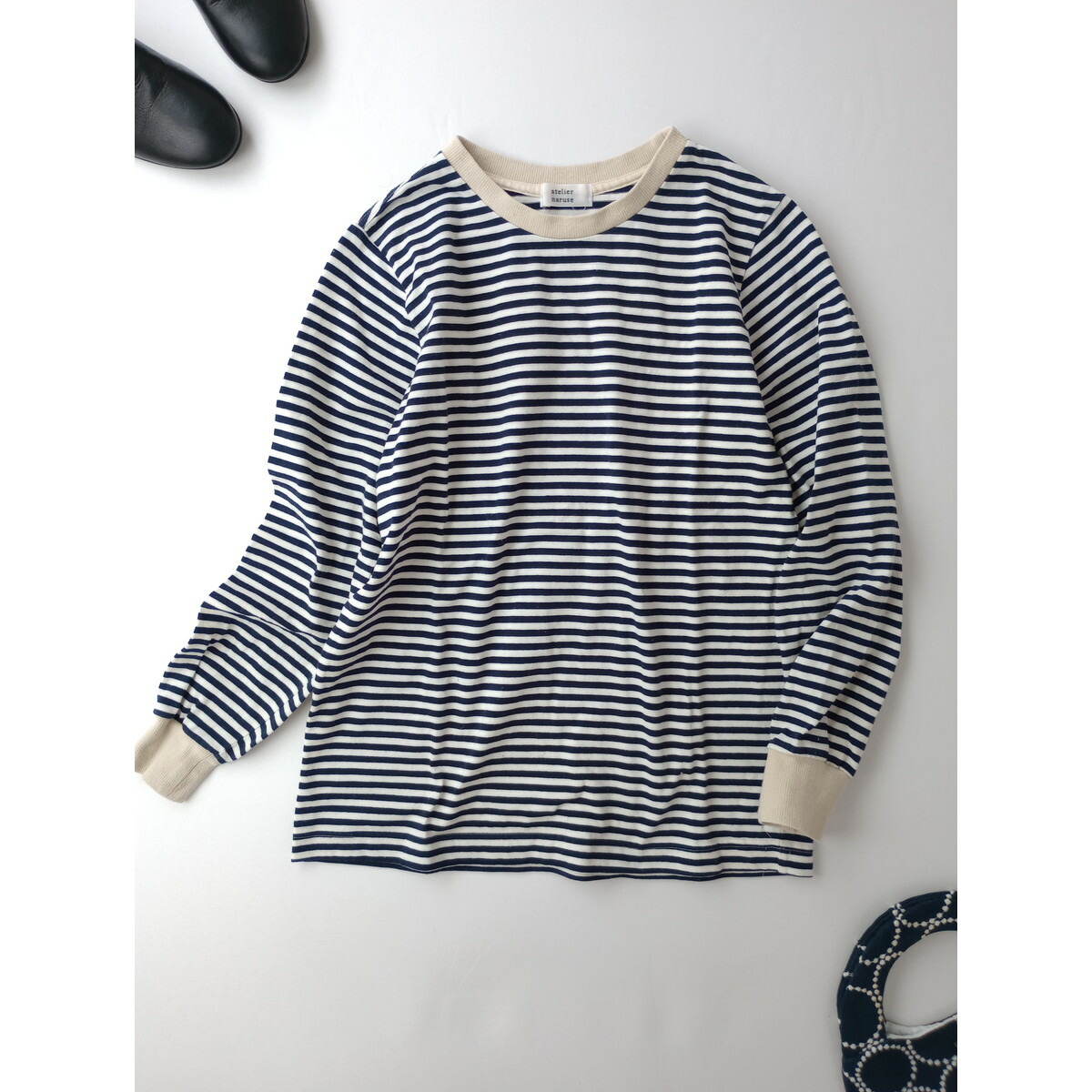 アトリエナルセコットンボーダーカットソー新品タグ付きFサイズ atelier naruse | コットンボーダーカットソー（長袖・blue