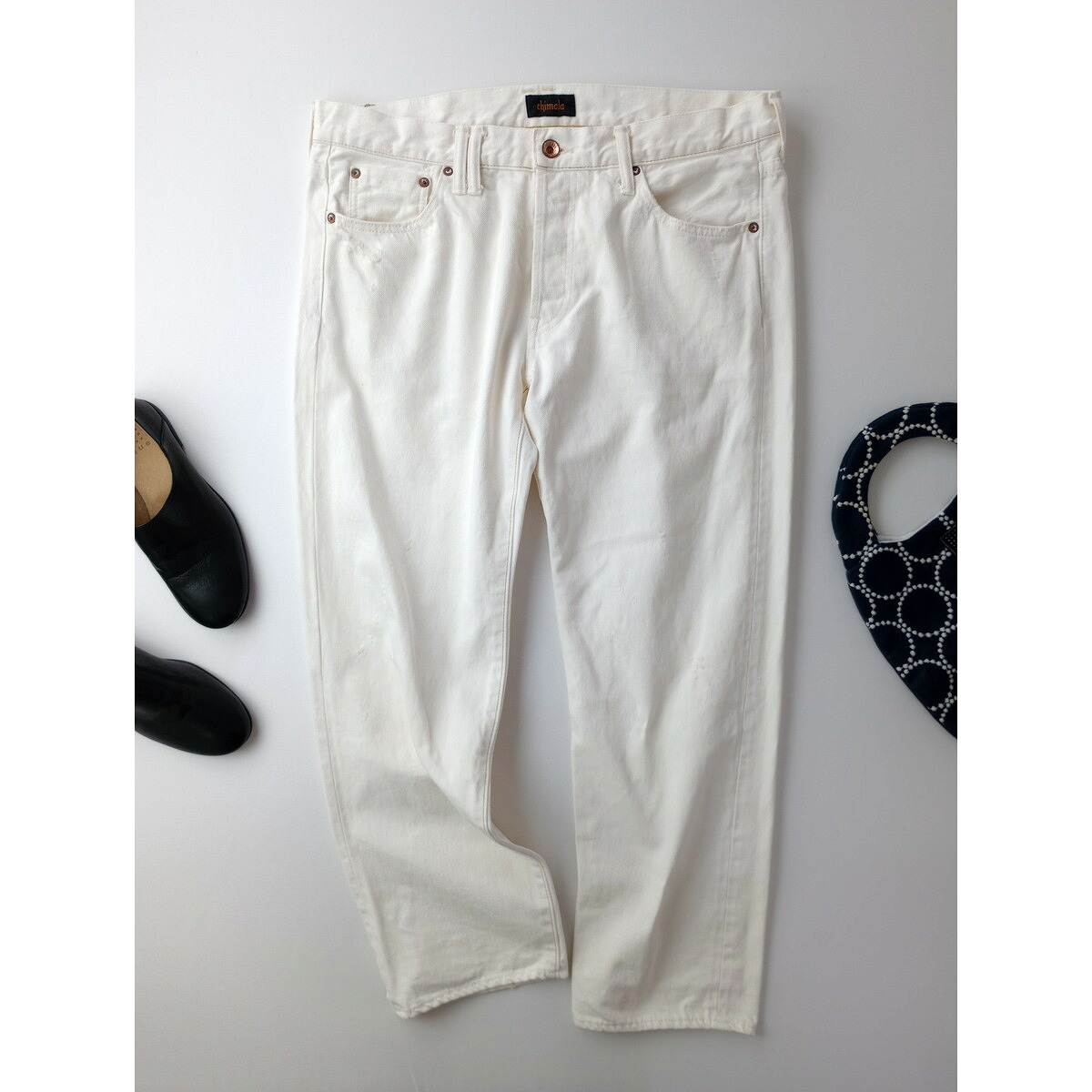chimala チマラ ヴィンテージ加工 ホワイト デニム パンツ ダメージ加工 白 31【中古】