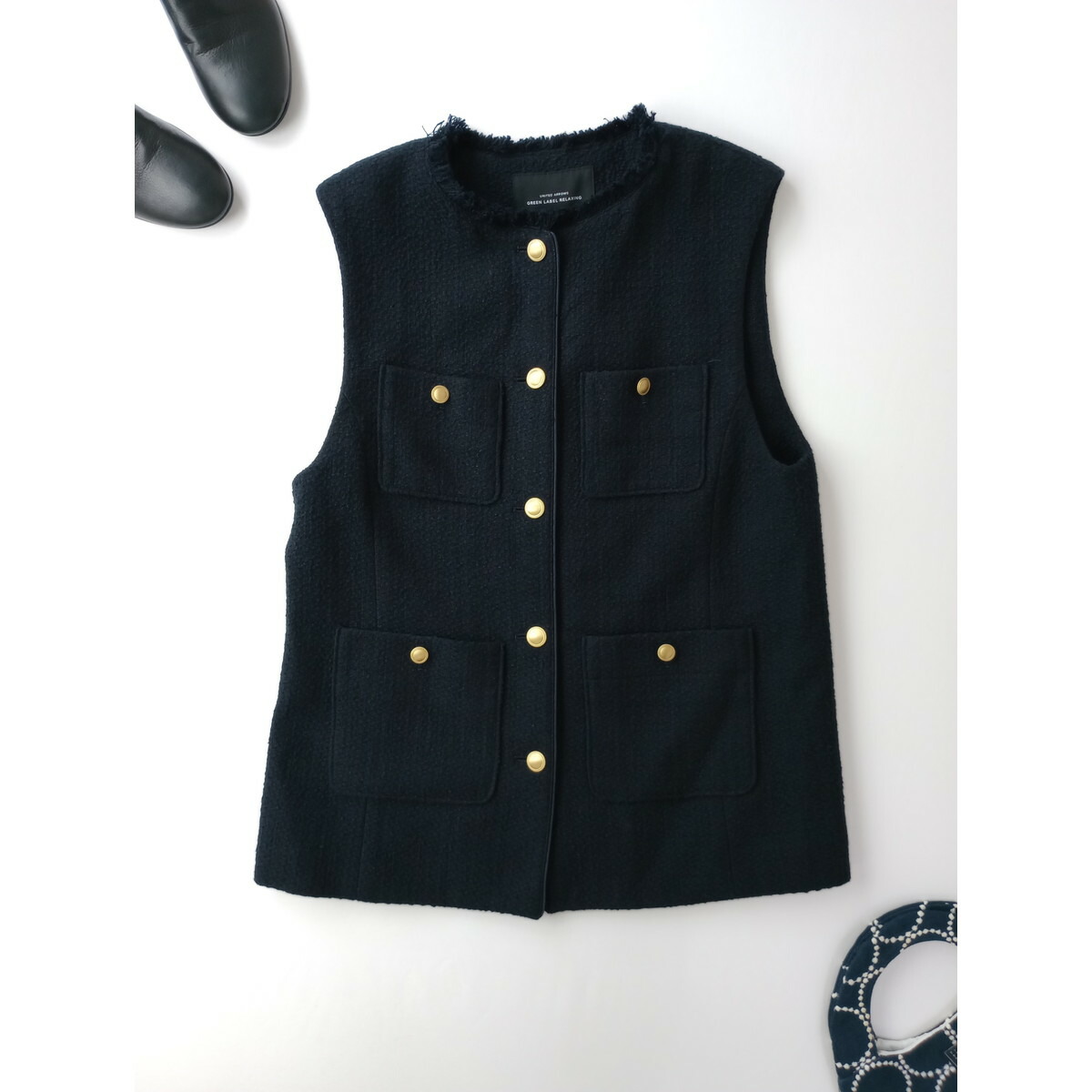 UNITED ARROWS ユナイテッドアローズ 23SS ファンシーツイード ノーカラーベスト 1522-257-2904 ホワイト 36 ITDSUP4H606O UNITED ARROWS（ユナイテッドアローズ）の「ファンシーツイード