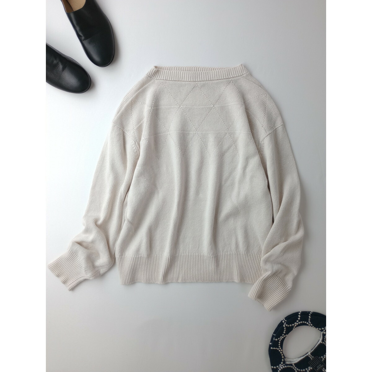 ■美品マーガレットハウエル 【定価52800】リネンコットン ダイヤ編みニットL LINEN COTTON SILK | MARGARET HOWELL（マーガレット・ハウエル