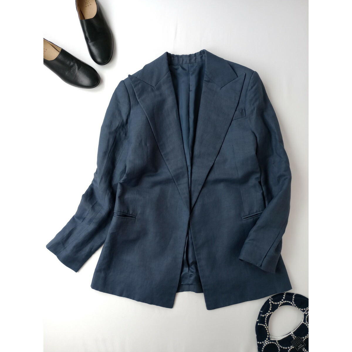 CELINE セリーヌ テーラード ジャケット ブルー グレー リネン レーヨン 34 フィビー フィビーファイロ【中古】
