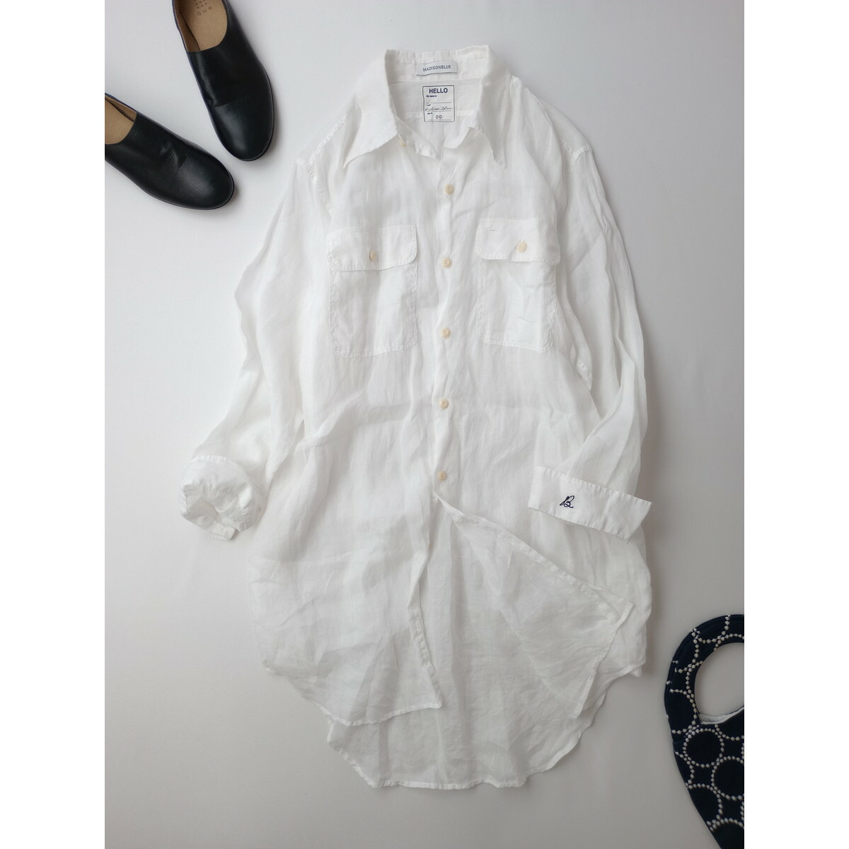 MADISON BLUE マディソンブルー HAMPTON LONG SHIRT ハンプトン ロング シャツ トップス リネン 麻 100％ 長袖 白 ホワイト 00 F【中古】