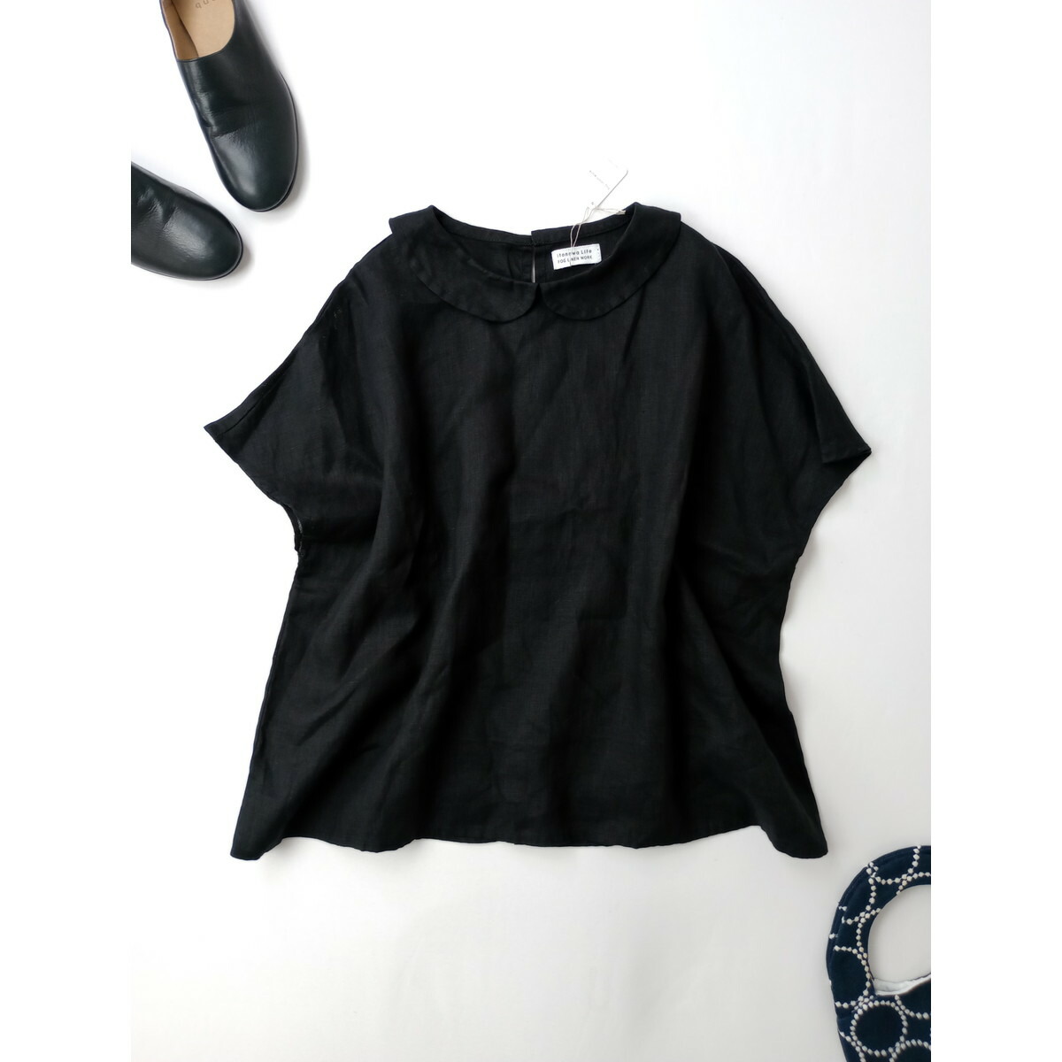 fog linen work フォグリネン ワーク itonowa Life 別注 丸襟 ブラウス トップス 黒 ブラック【中古】