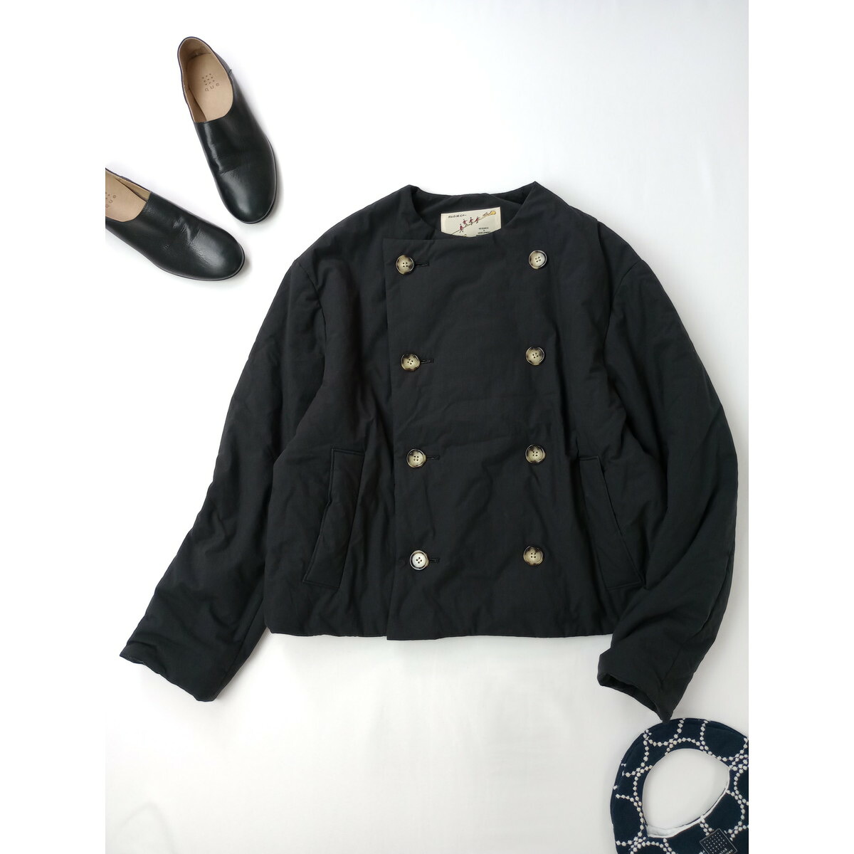 R&D.M.Co- オールドマンズテーラー PUFF JACKET パフ ノーカラー ジャケット 中綿 墨黒 M【中古】